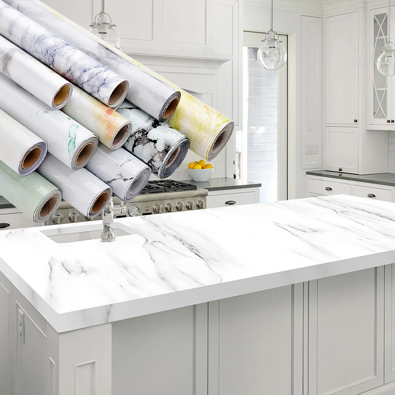 Marble Kitchen Wall Sticker – Waterproof Self-Adhesive Vinyl Film