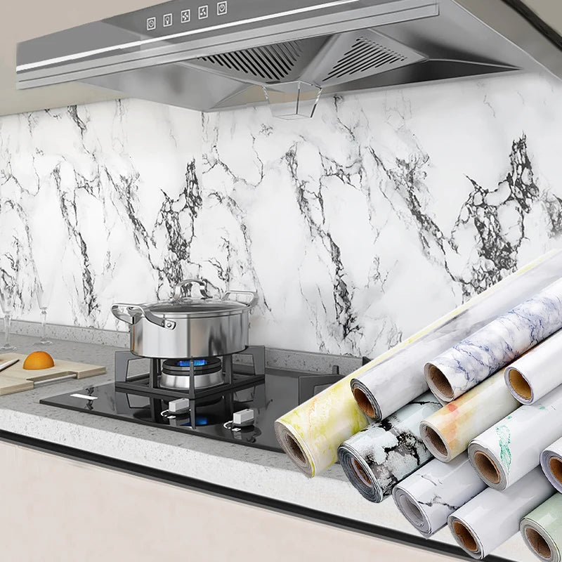Marble Kitchen Wall Sticker – Waterproof Self-Adhesive Vinyl Film