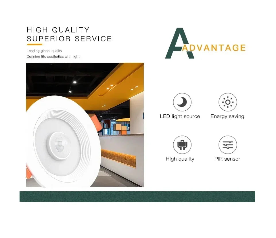 Recessed LED Downlight with Motion Sensor 5W–20W – Energy Saving Ceiling Spotlight