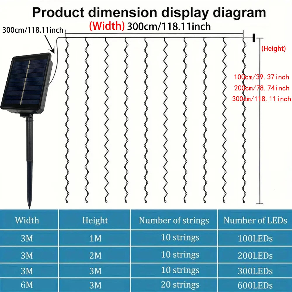 Solar LED Curtain String Lights – 8 Modes for Garden, Party & Home Decor