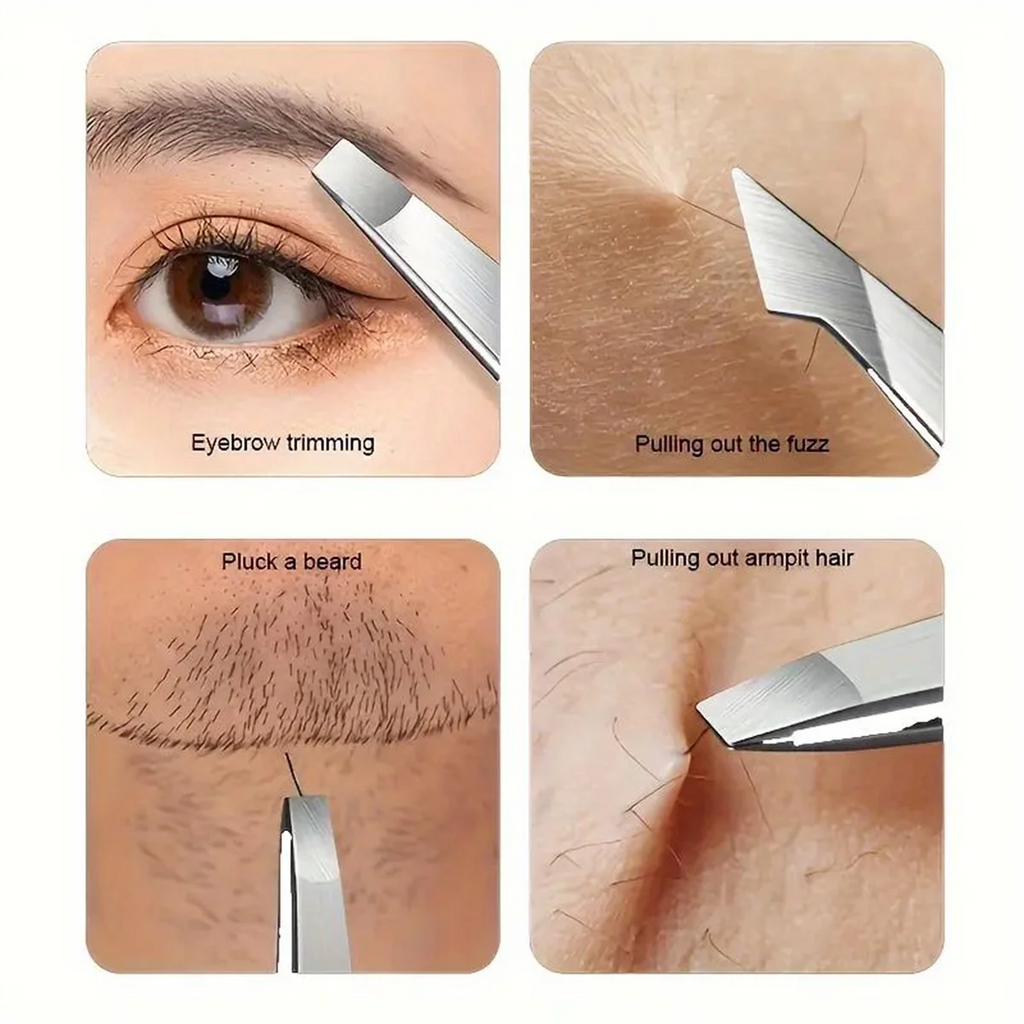 Stainless Steel Eyebrow Tweezers Set – Slant & Pointed Tip