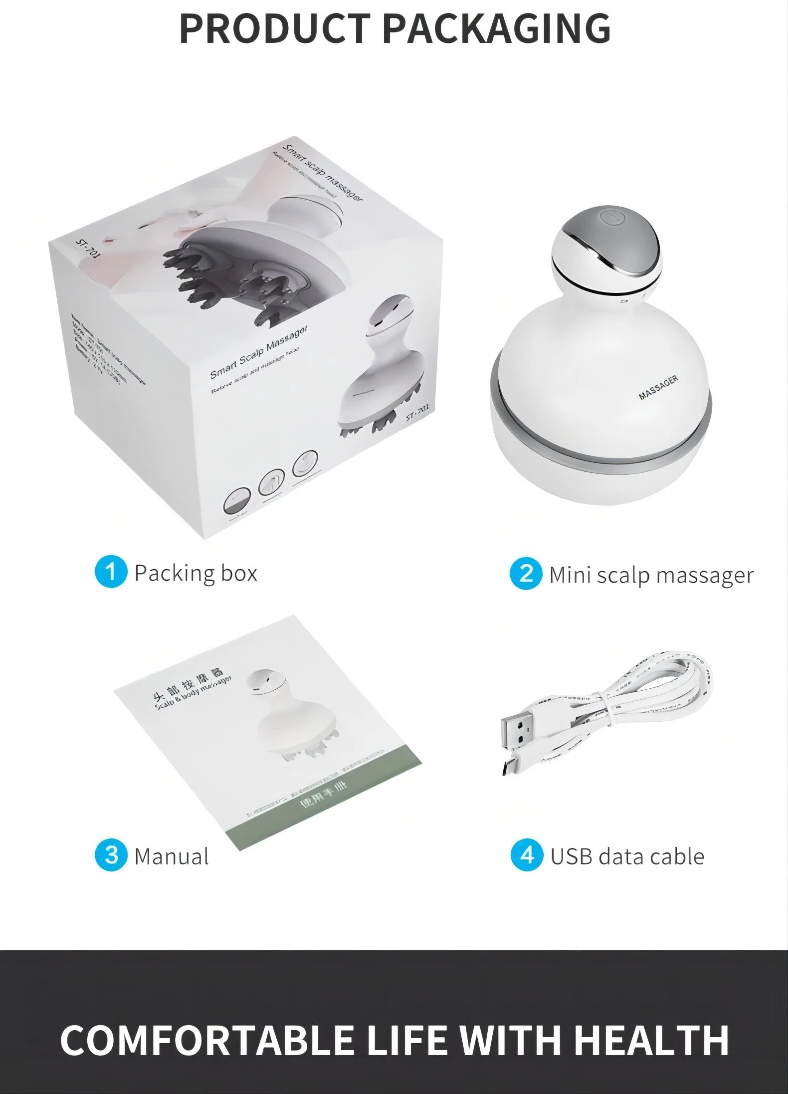 Cordless Scalp Massager – 4 Interchangeable Heads, Hair Growth