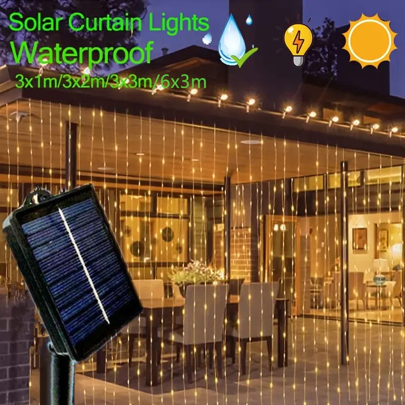 Solar LED Curtain String Lights – 8 Modes for Garden, Party & Home Decor
