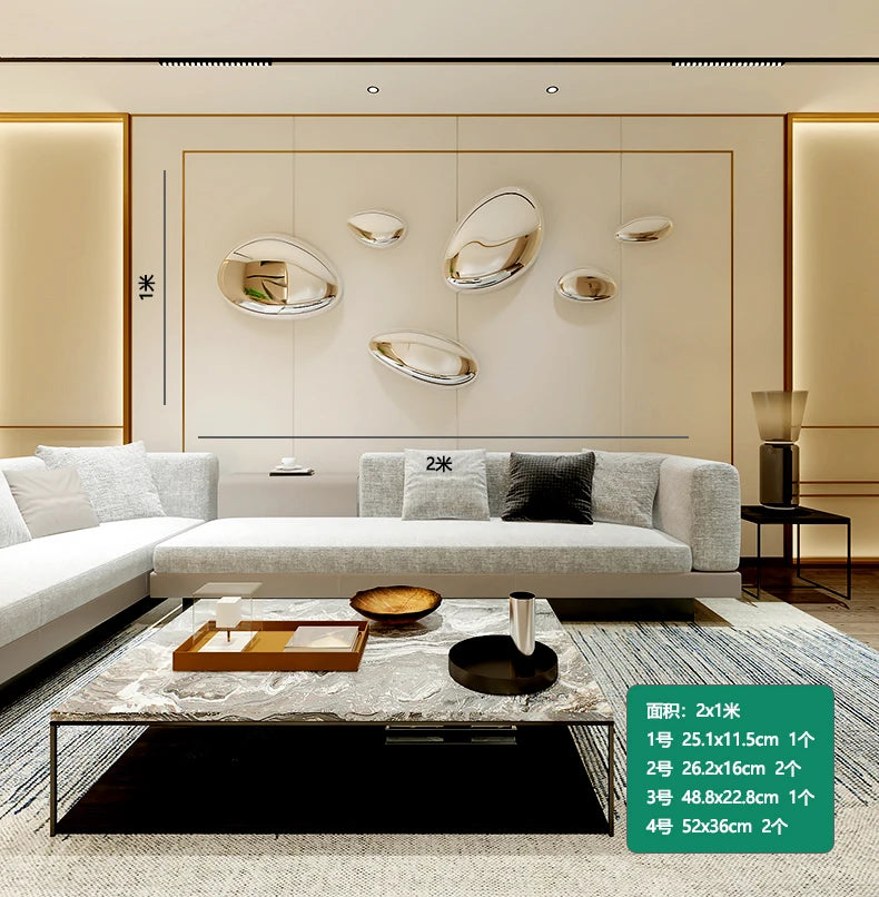 Water Drop Pebble Wall Art – Imitation Stainless Steel Living Room Decoration
