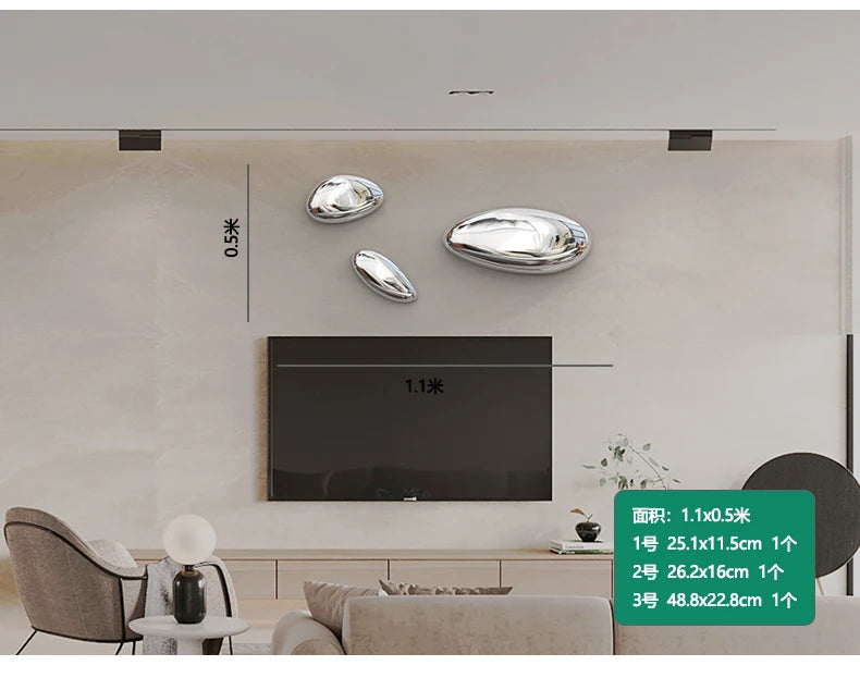 Water Drop Pebble Wall Art – Imitation Stainless Steel Living Room Decoration
