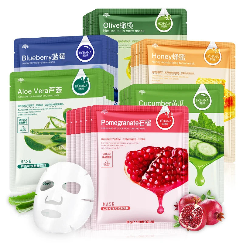 Natural Plant Sheet Face Masks - Moisturising, Anti-Ageing & Oil Control (10 Pack)