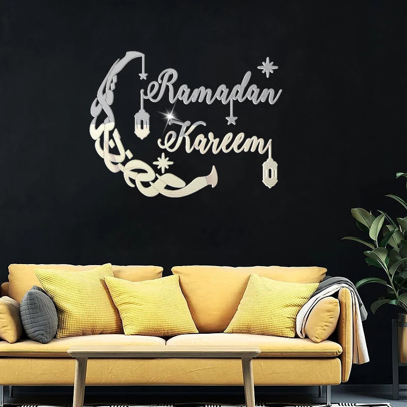 Eid Mubarak Gold Acrylic Mirror Wall Sticker – Ramadan Kareem Large Wall Decal 2026