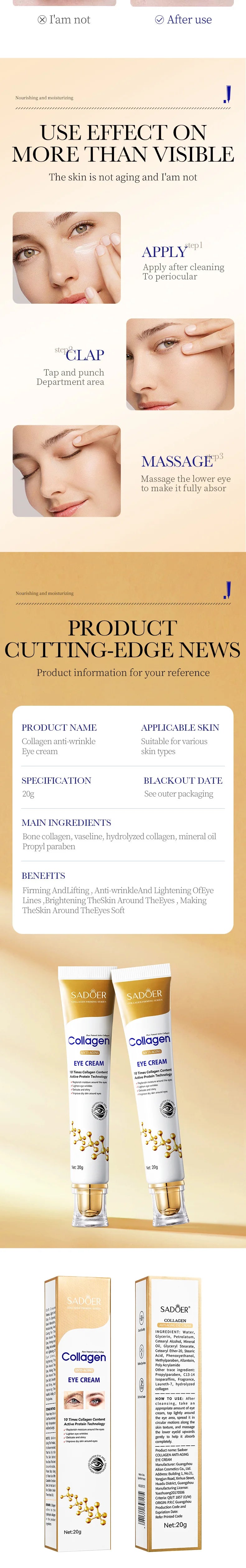 Collagen Eye Cream - Anti Dark Circles, Firming & Moisturising
