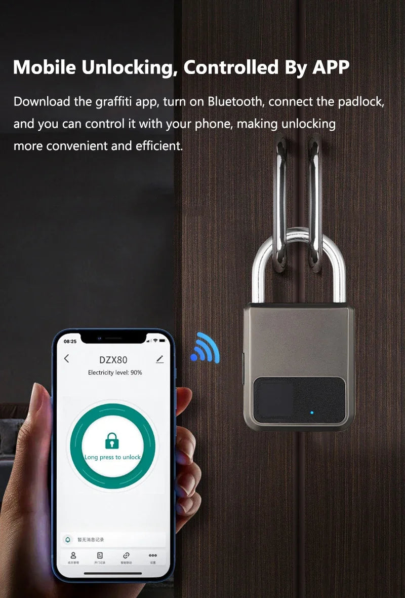 Tuya Smart Fingerprint Padlock - 20 Prints, USB Rechargeable