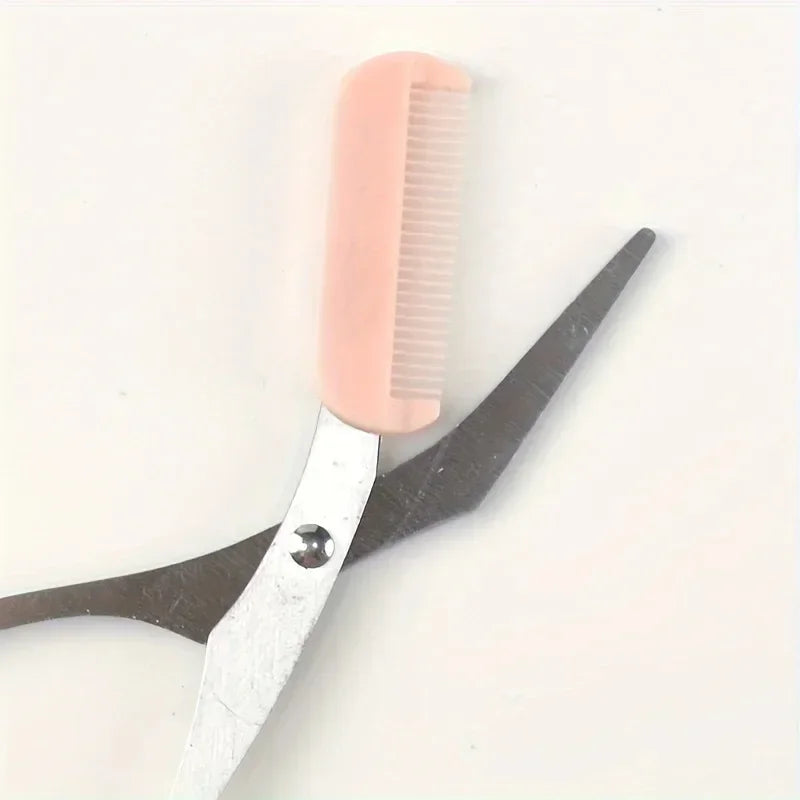 Pink Eyebrow Scissors with Built-In Comb – Stainless Steel Grooming Tool