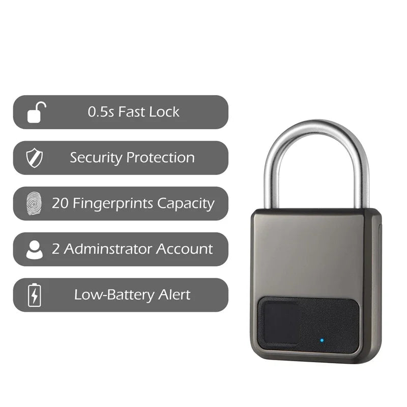 Fingerprint Padlock - Waterproof Smart Keyless Lock for Bike, Gym & Luggage