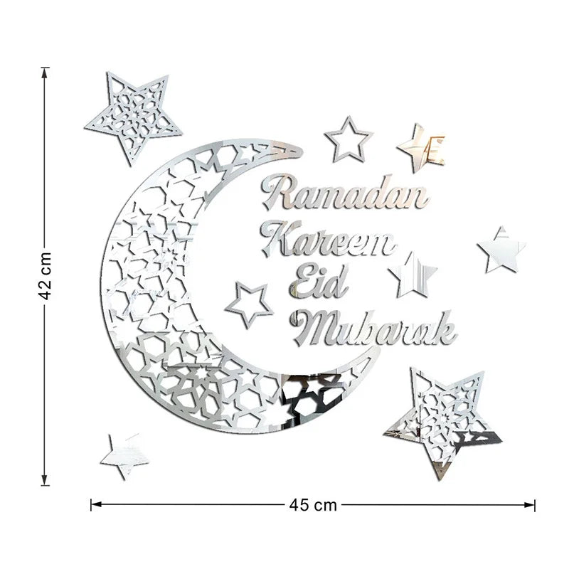 Eid Mubarak Gold Acrylic Mirror Wall Sticker – Ramadan Kareem Large Wall Decal 2026
