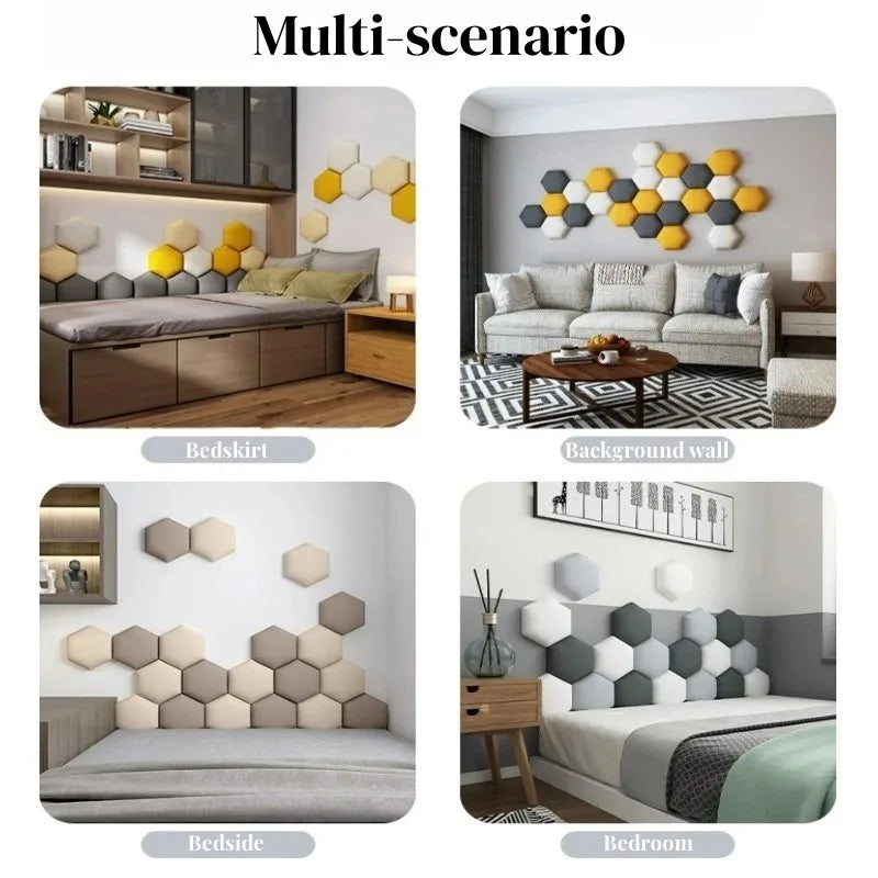 Hexagonal 3D Self-Adhesive Leather Wall Panel – Soft Upholstered Headboard Sticker