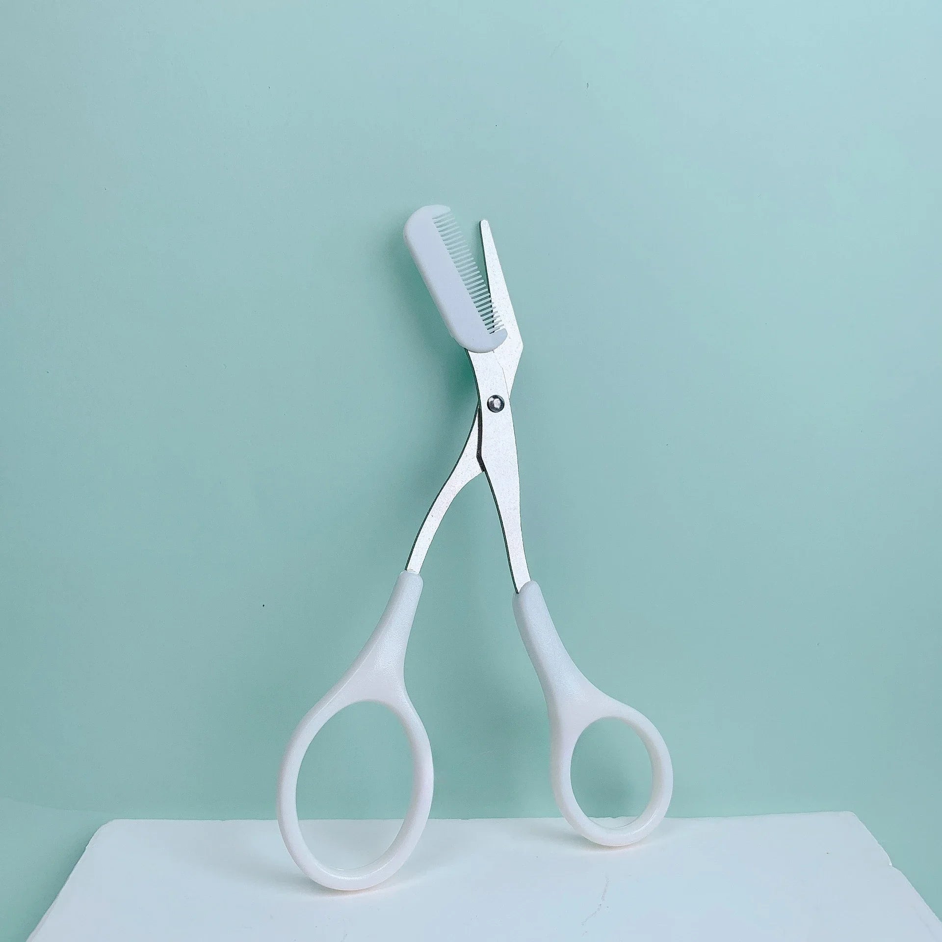 Pink Eyebrow Scissors with Built-In Comb – Stainless Steel Grooming Tool