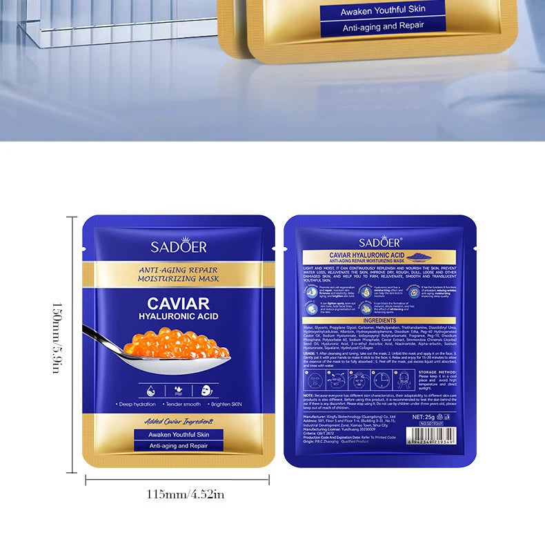 Caviar Hyaluronic Acid Face Masks – Firming & Hydrating (5 Pack)