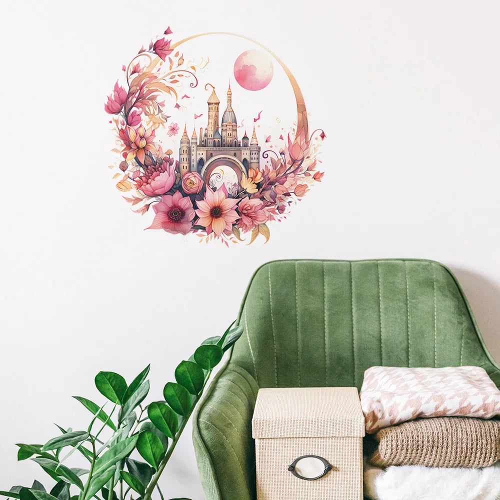 Moon & Flower Vinyl Wall Sticker – Girls Bedroom & Room Decoration