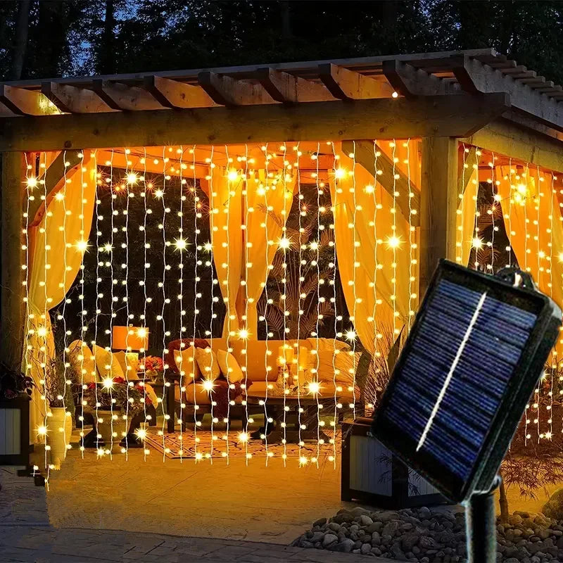 Solar LED Curtain String Lights – 8 Modes for Garden, Party & Home Decor