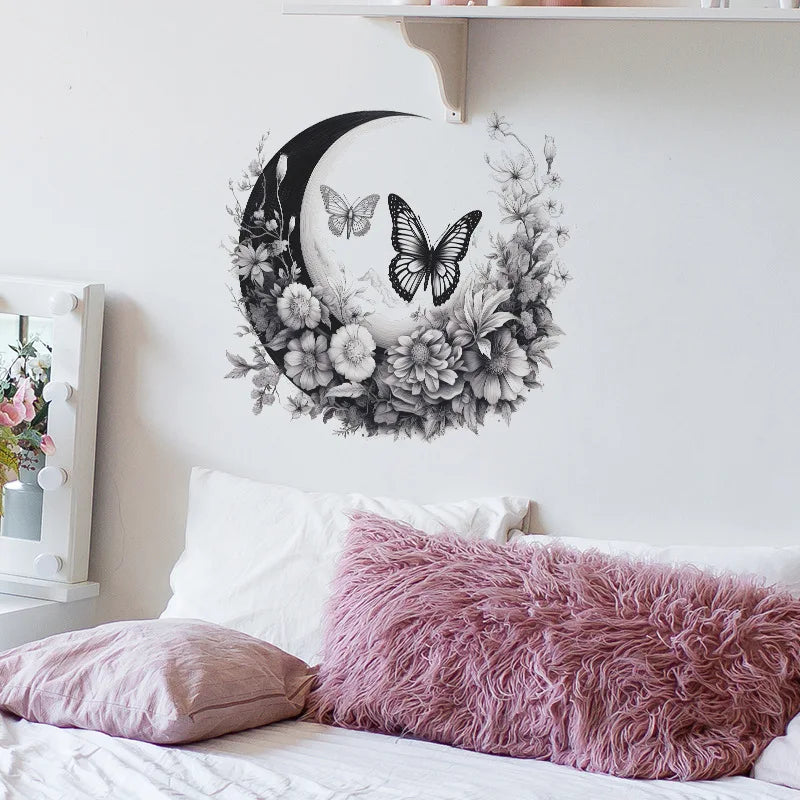Moon & Flower Vinyl Wall Sticker – Girls Bedroom & Room Decoration