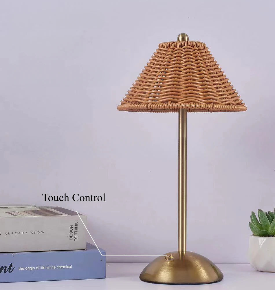 LED Rattan Rechargeable Retro Desk Lamp – Southeast Asian Style Atmosphere Light