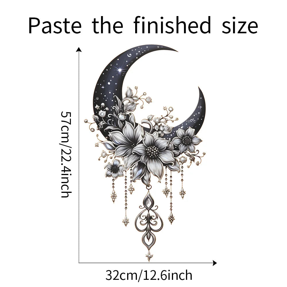Moon & Flower Vinyl Wall Sticker – Girls Bedroom & Room Decoration