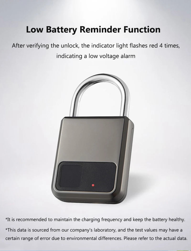 Tuya Smart Fingerprint Padlock - 20 Prints, USB Rechargeable
