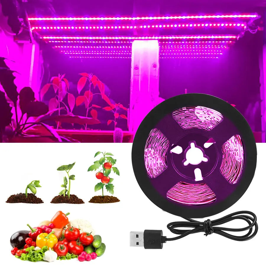 USB LED Grow Light Strip – Full Spectrum Plant Light 2m/3m for Vegetables & Seedlings