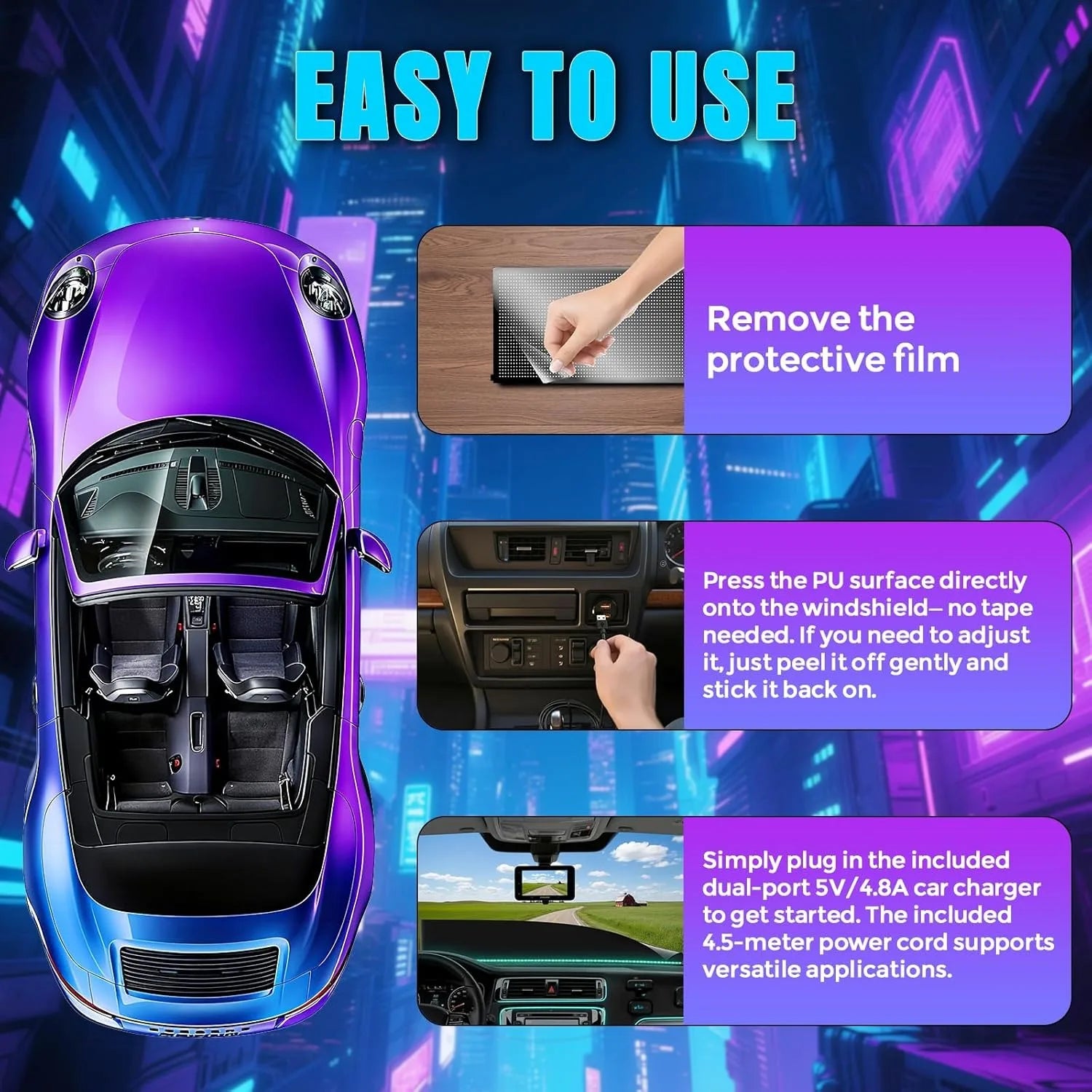 Smart RGB Flexible LED Car Rear Window Display – Bluetooth App Controlled