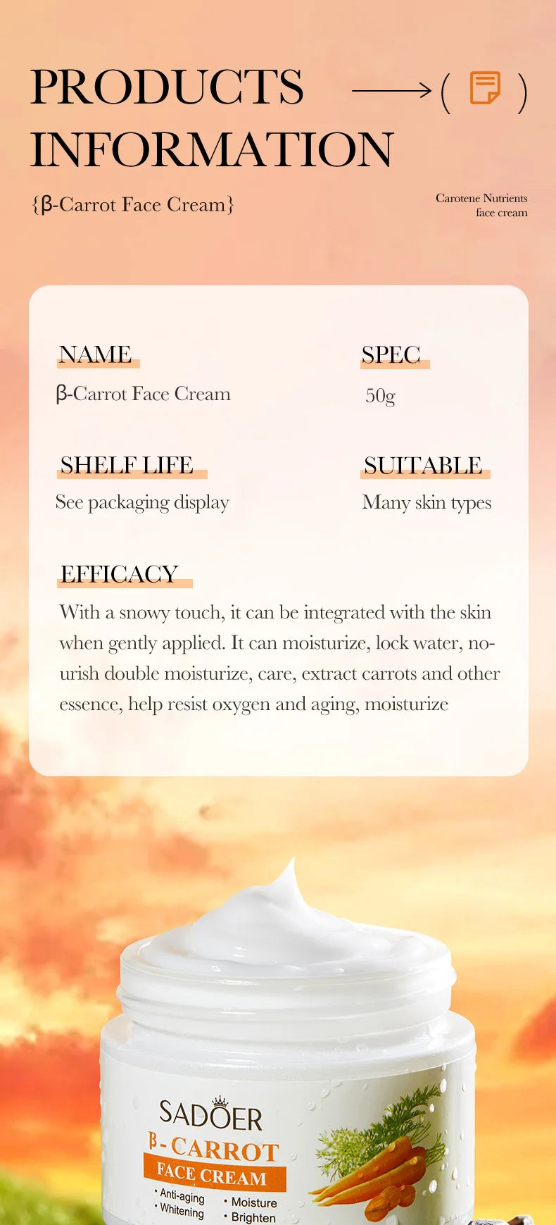 Anti-Aging Whitening Face Cream – Carrot Moisturiser