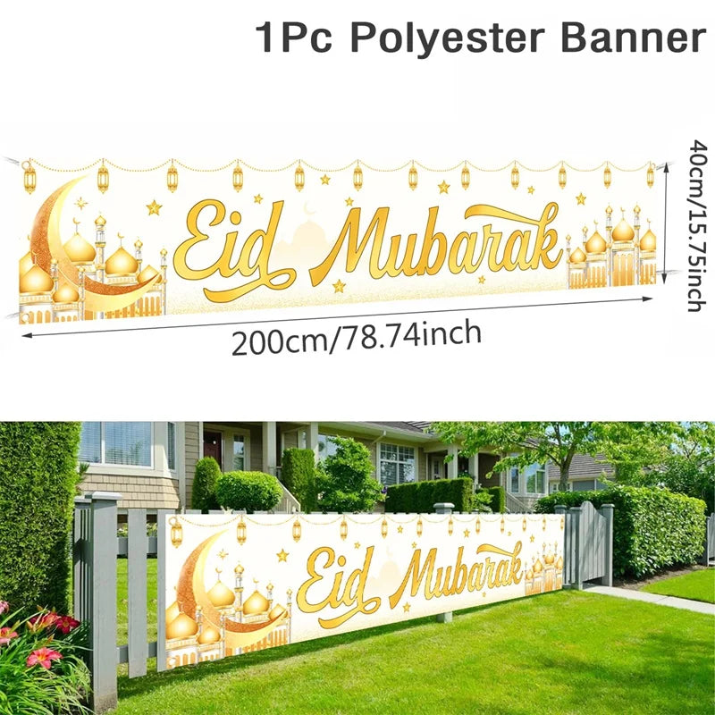 Eid Mubarak Outdoor Banner Flag – Ramadan Kareem Home & Party Decoration