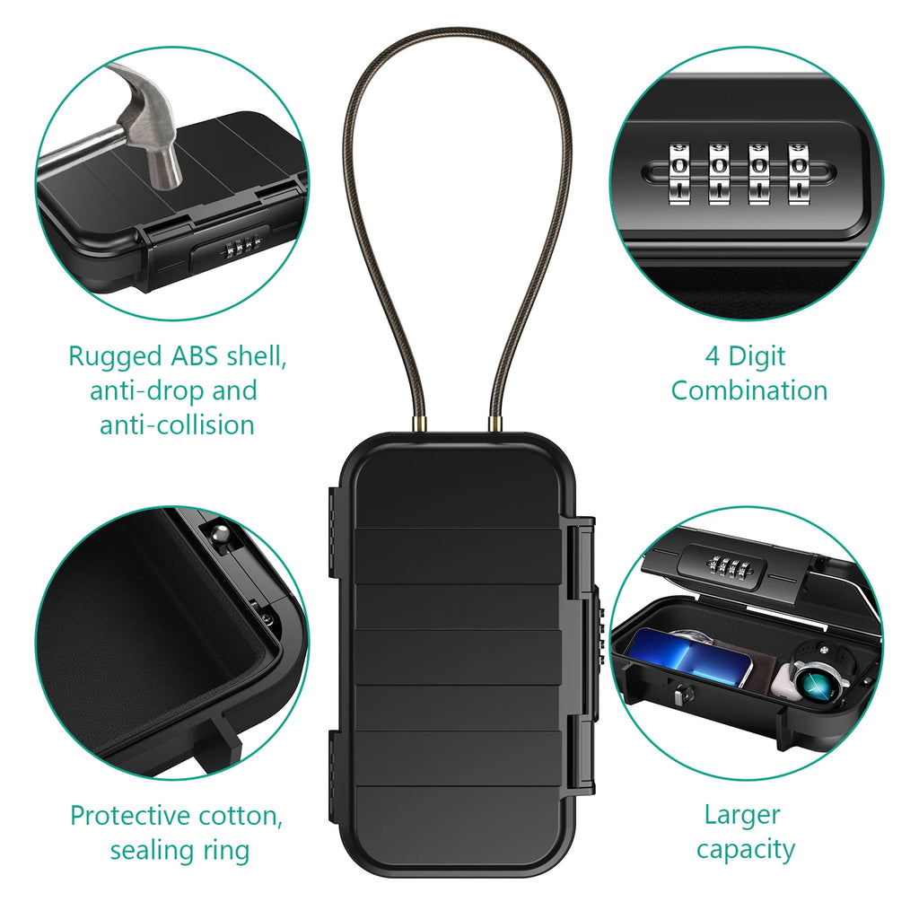 Portable Safe Lock Box with 4-Digit Combination & Rope
