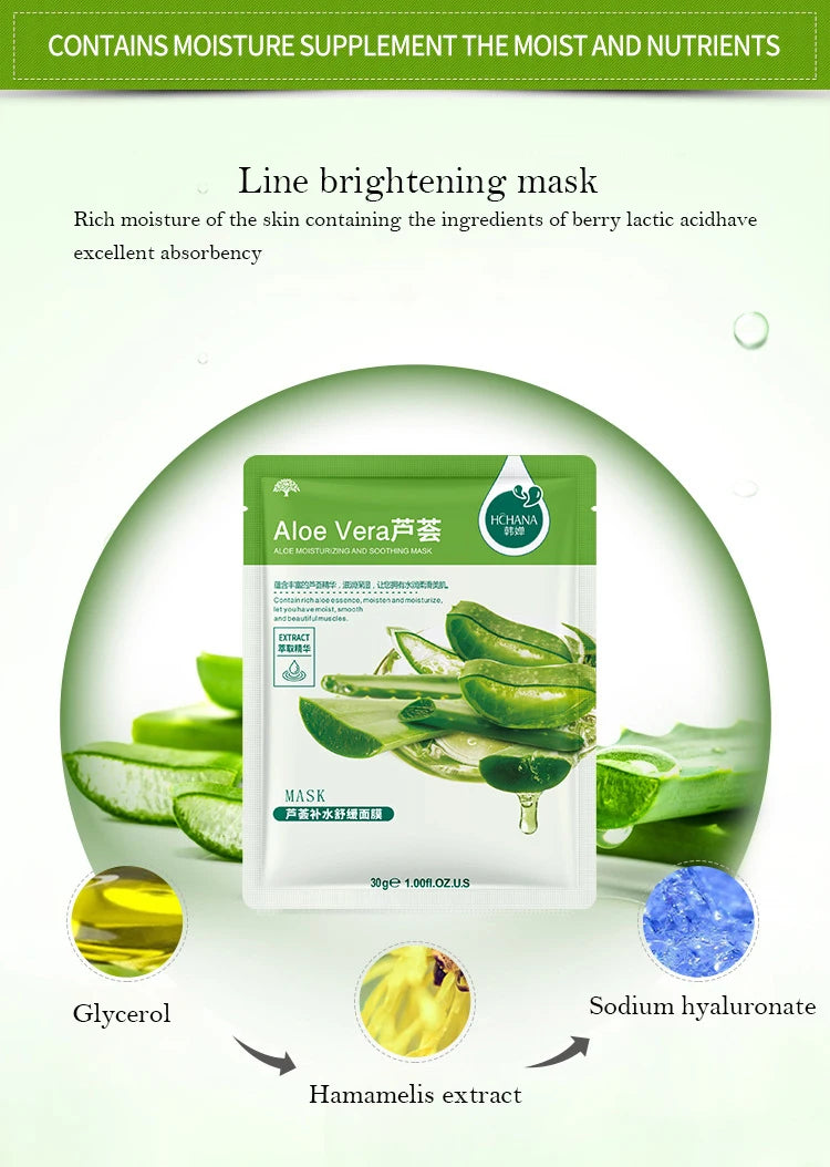 Natural Plant Sheet Face Masks - Moisturising, Anti-Ageing & Oil Control (10 Pack)