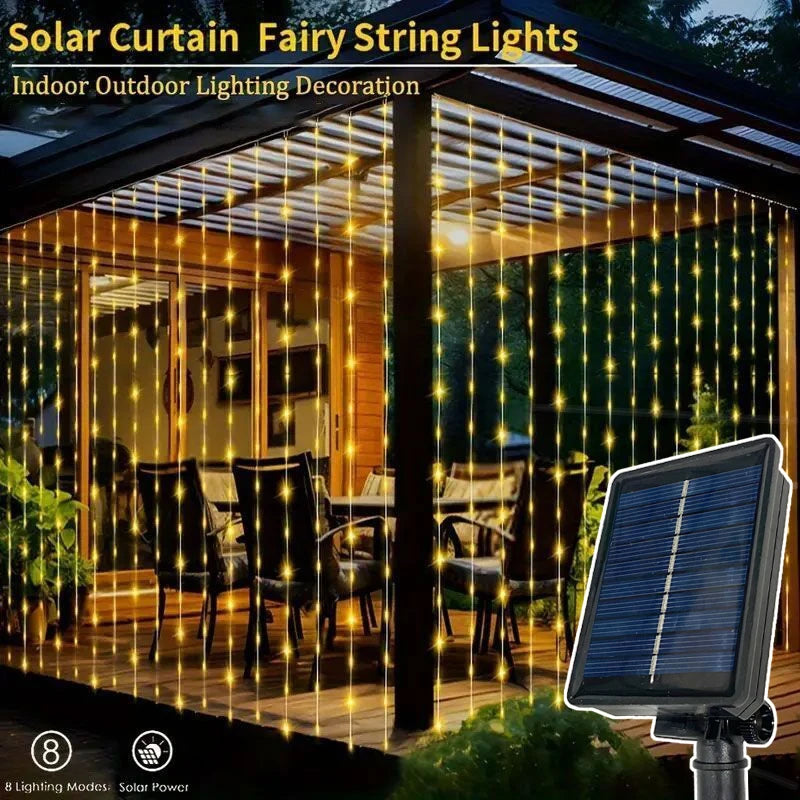 Solar LED Curtain String Lights – 8 Modes for Garden, Party & Home Decor