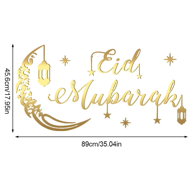 Eid Mubarak Gold Acrylic Mirror Wall Sticker – Ramadan Kareem Large Wall Decal 2026