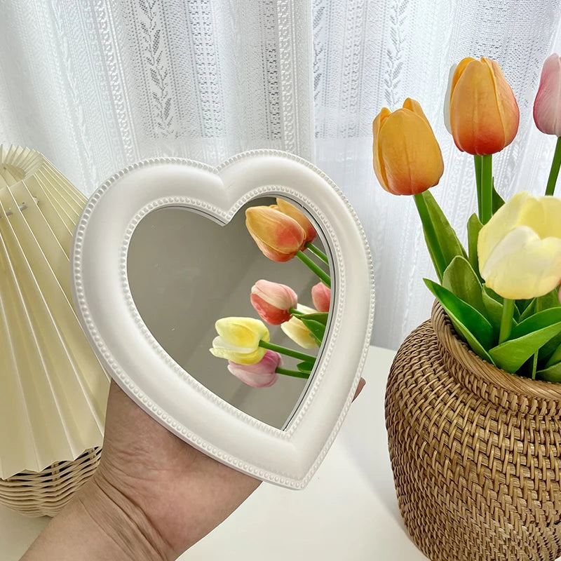 Heart-Shaped Decorative Cosmetic Mirror – Makeup & Room Decor