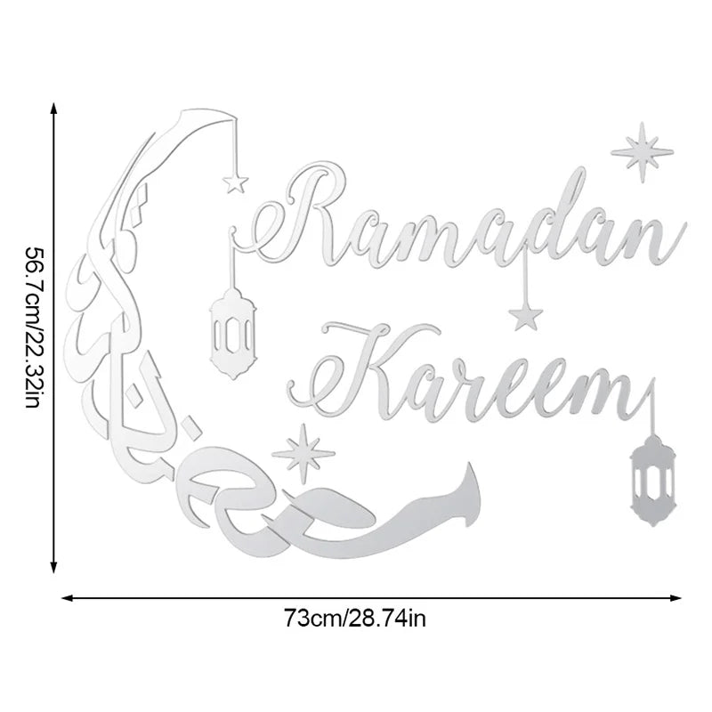 Eid Mubarak Gold Acrylic Mirror Wall Sticker – Ramadan Kareem Large Wall Decal 2026