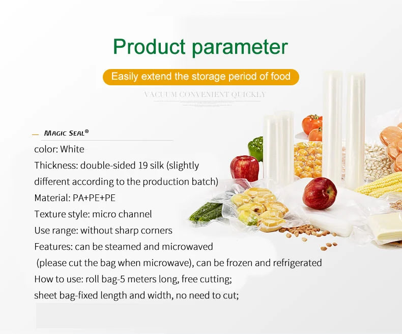 Food Vacuum Sealer Bags – BPA-Free Storage Roll (20cm x 500cm)