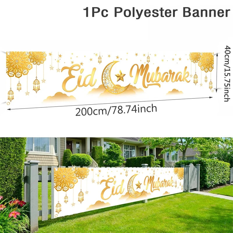 Eid Mubarak Outdoor Banner Flag – Ramadan Kareem Home & Party Decoration