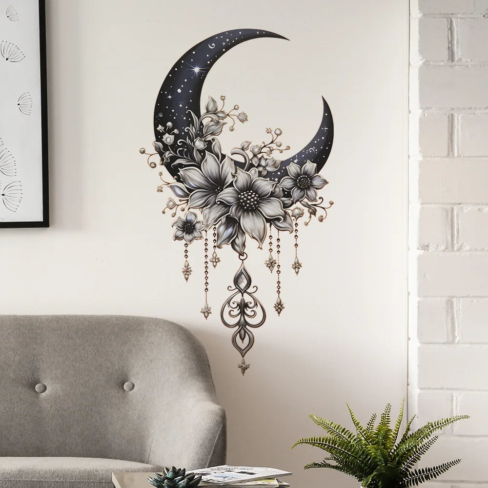 Moon & Flower Vinyl Wall Sticker – Girls Bedroom & Room Decoration