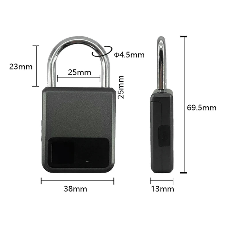 Tuya Smart Fingerprint Padlock - 20 Prints, USB Rechargeable
