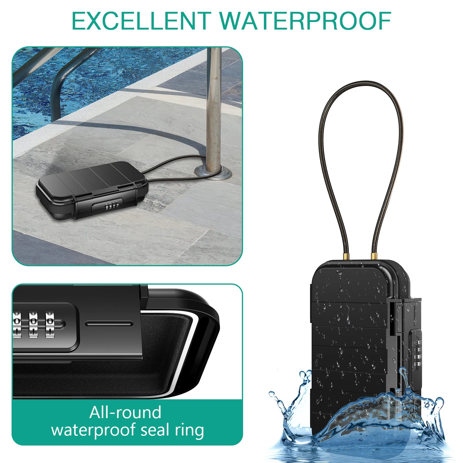 Portable Safe Lock Box with 4-Digit Combination & Rope