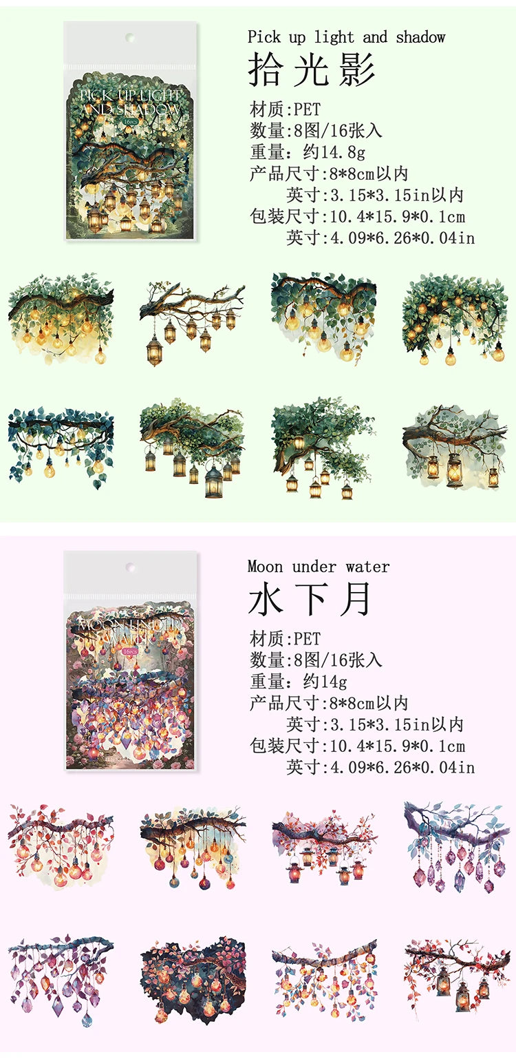 Flickering Lights Night Lamp Scrapbooking Stickers – 16 Sheets Junk Journal Supplies