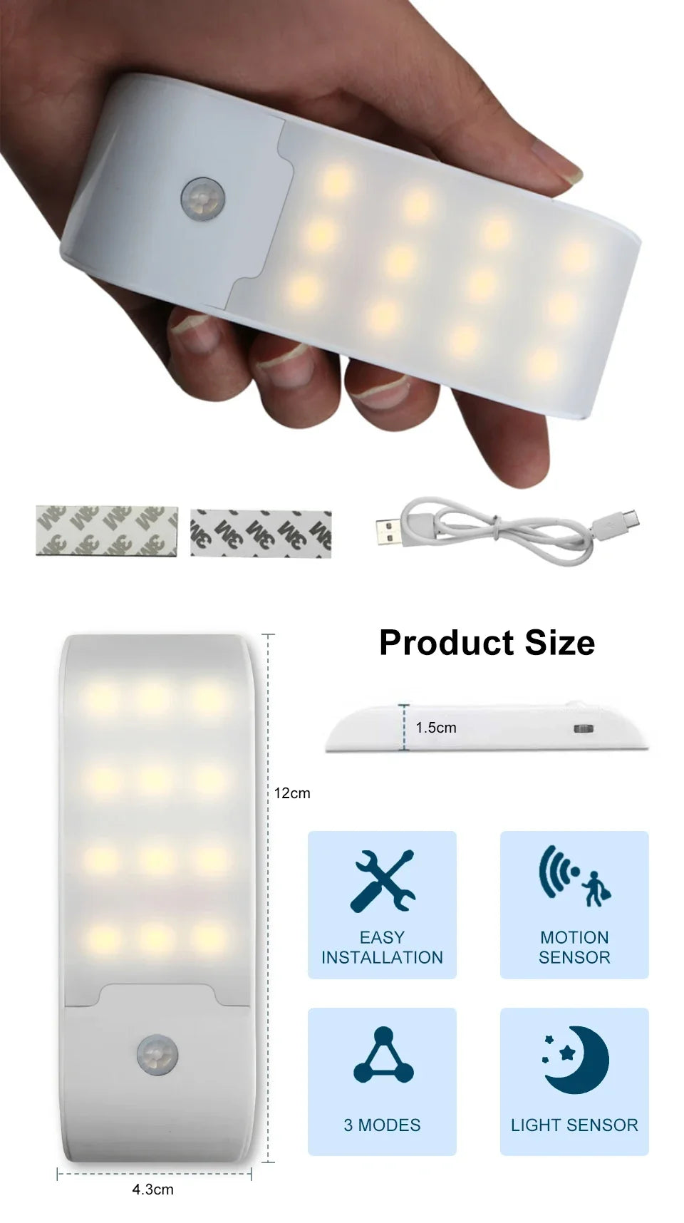 Motion Sensor LED Night Light – Rechargeable Cabinet, Wardrobe & Stair Lamp