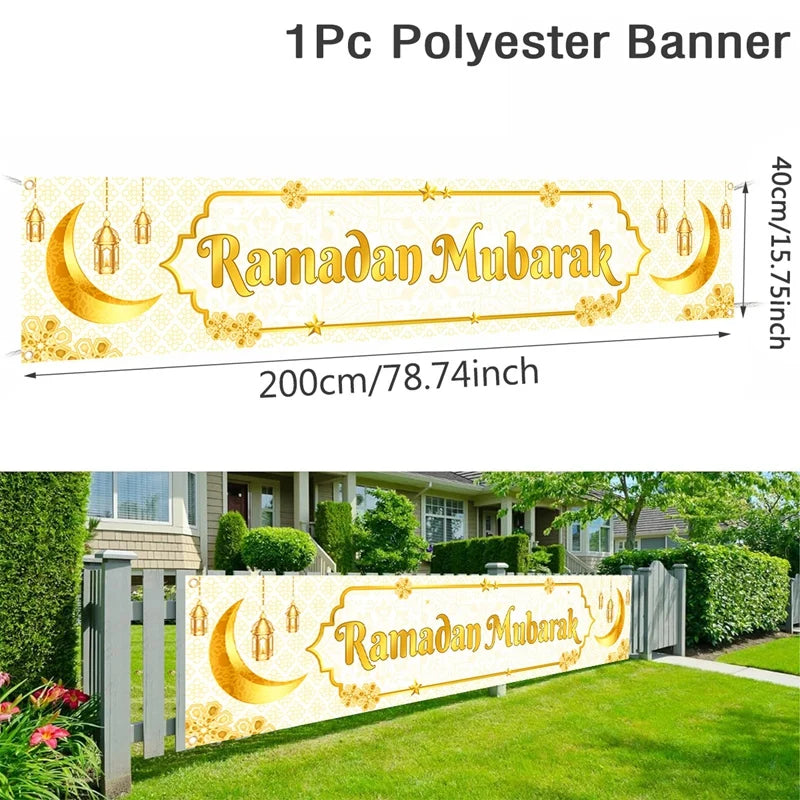 Eid Mubarak Outdoor Banner Flag – Ramadan Kareem Home & Party Decoration