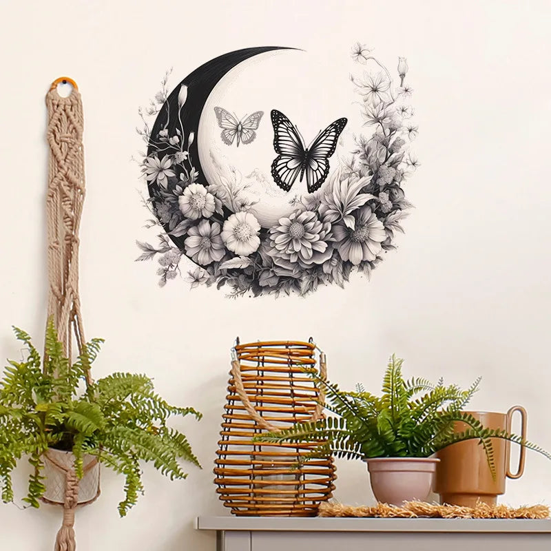 Moon & Flower Vinyl Wall Sticker – Girls Bedroom & Room Decoration