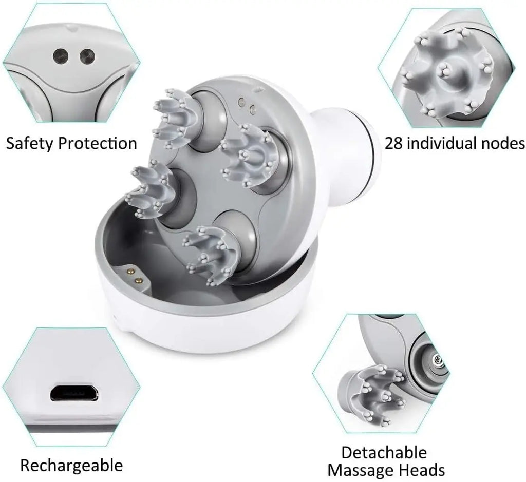 Cordless Scalp Massager – 4 Interchangeable Heads, Hair Growth