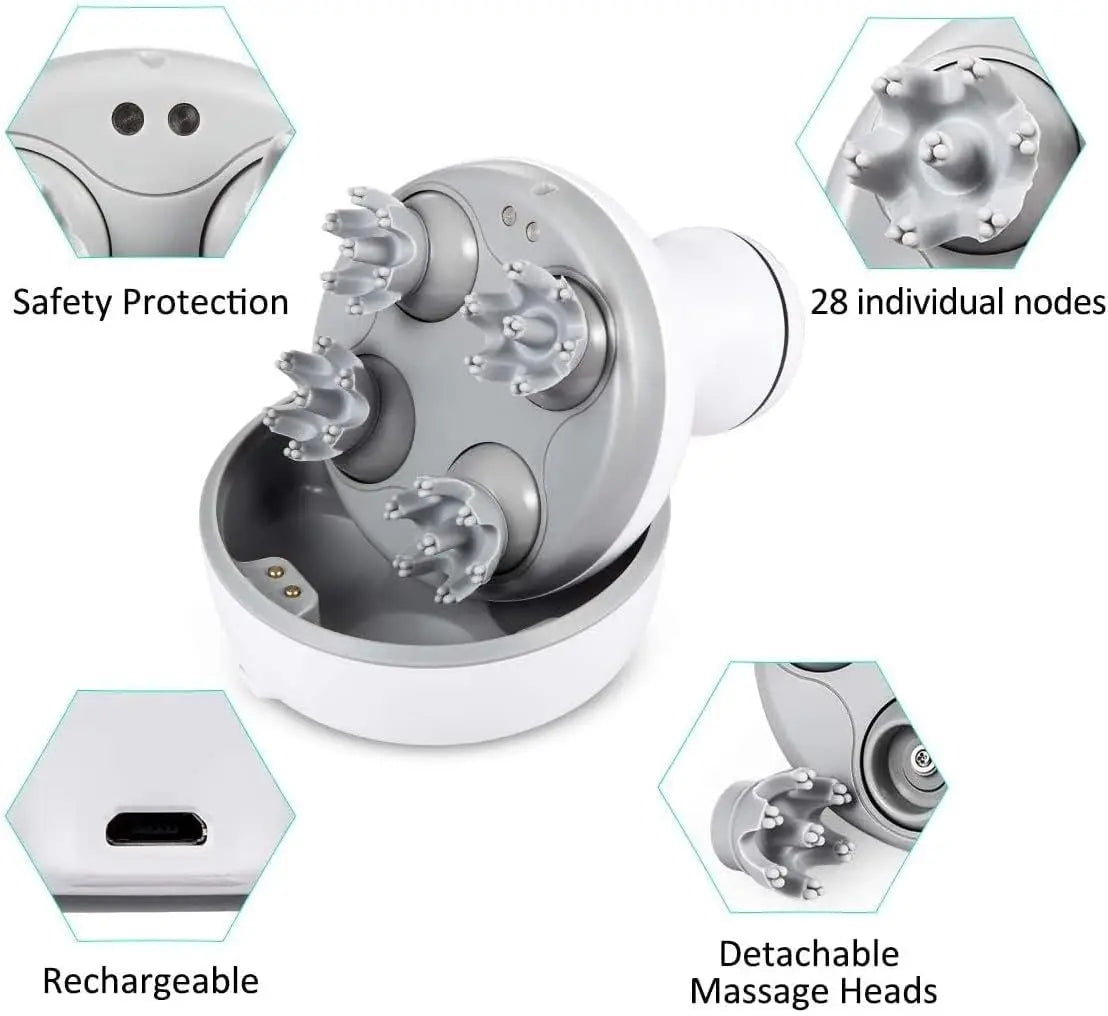 Cordless Scalp Massager – 4 Interchangeable Heads, Hair Growth