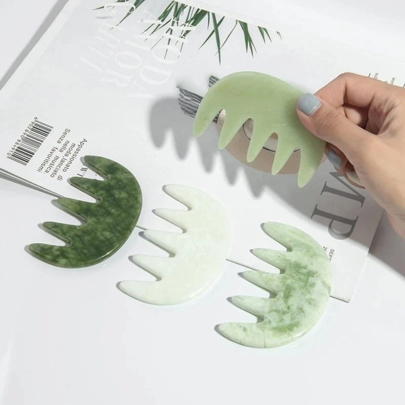 Natural Jade Comb & Gua Sha Board – Facial Massage & Body Scraping Tool