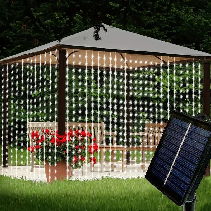 Solar LED Curtain String Lights – 8 Modes for Garden, Party & Home Decor