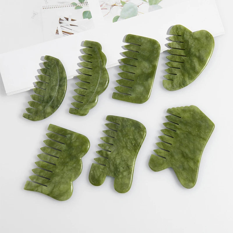 Natural Jade Comb & Gua Sha Board – Facial Massage & Body Scraping Tool