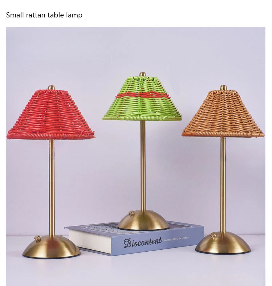 LED Rattan Rechargeable Retro Desk Lamp – Southeast Asian Style Atmosphere Light